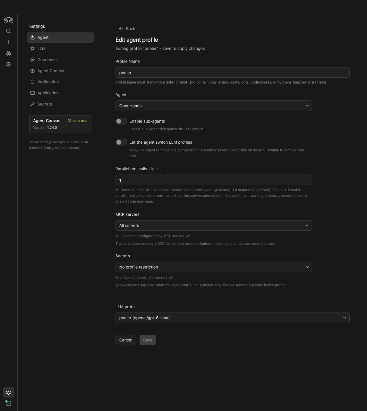 Native OpenHands agent profile referencing the Pooler LLM profile