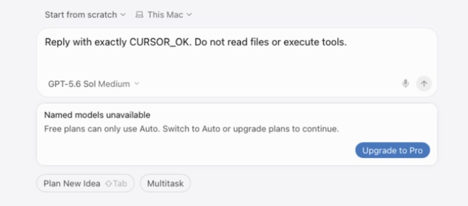 Cursor free-plan message blocking an explicitly selected model