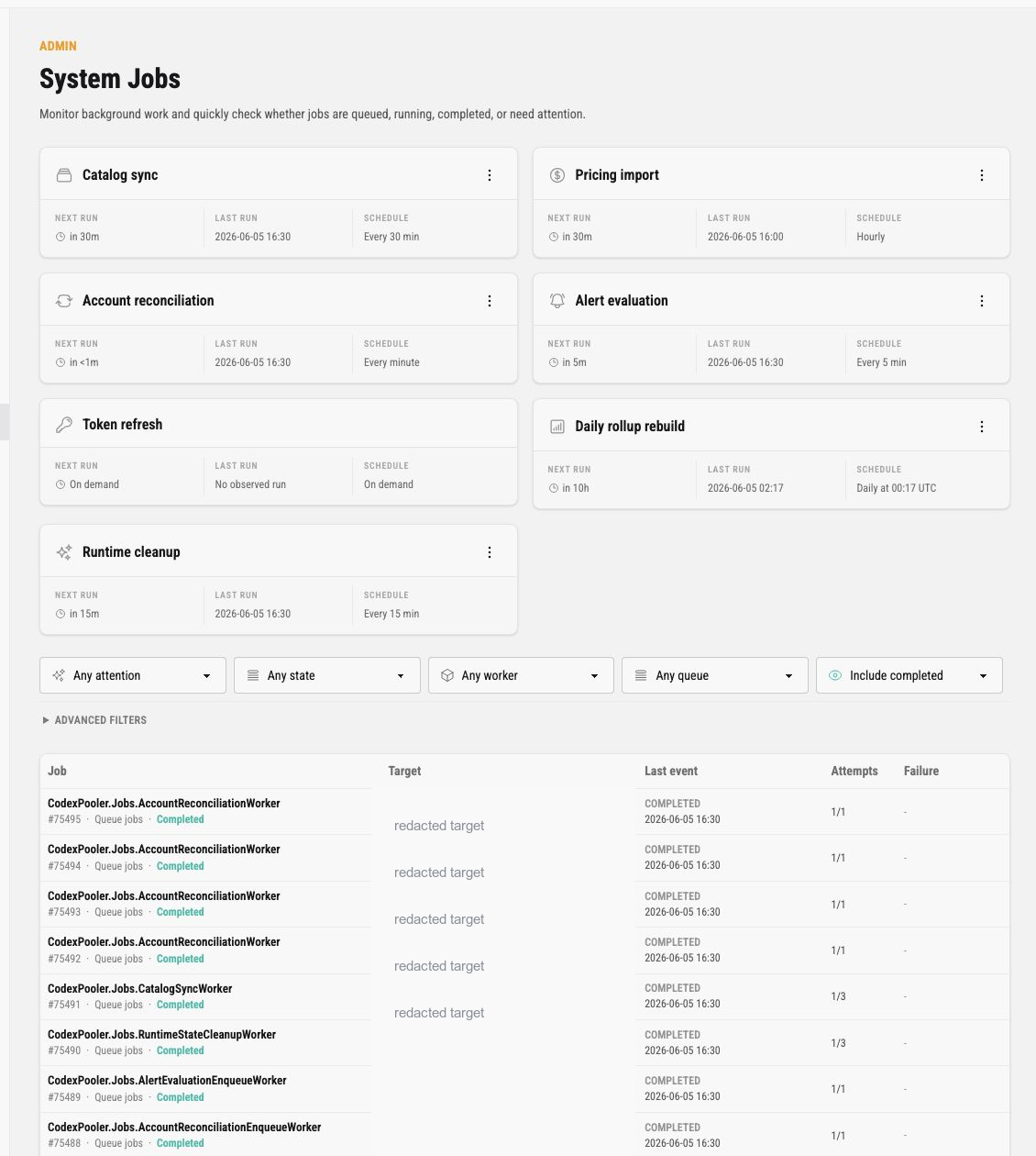 System jobs overview