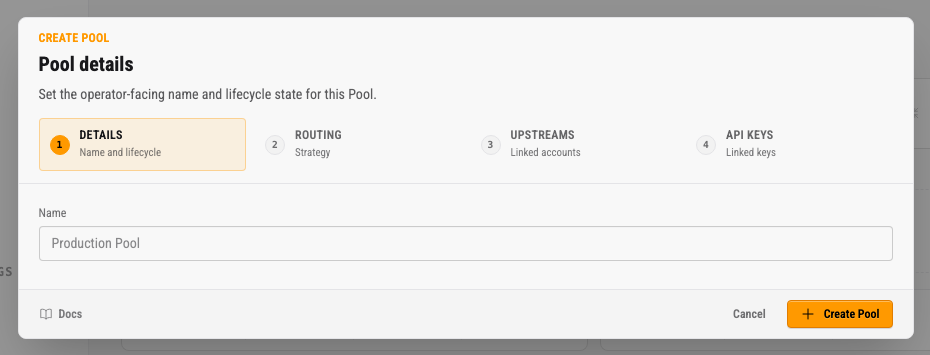 Create Pool details step