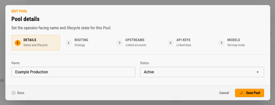 Edit Pool details step