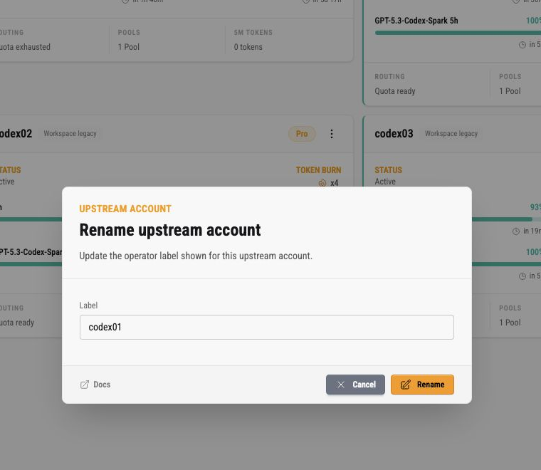 Rename upstream account dialog